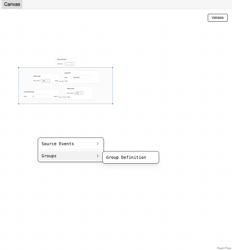 Creating a group definition from the context menu outside a source event container.