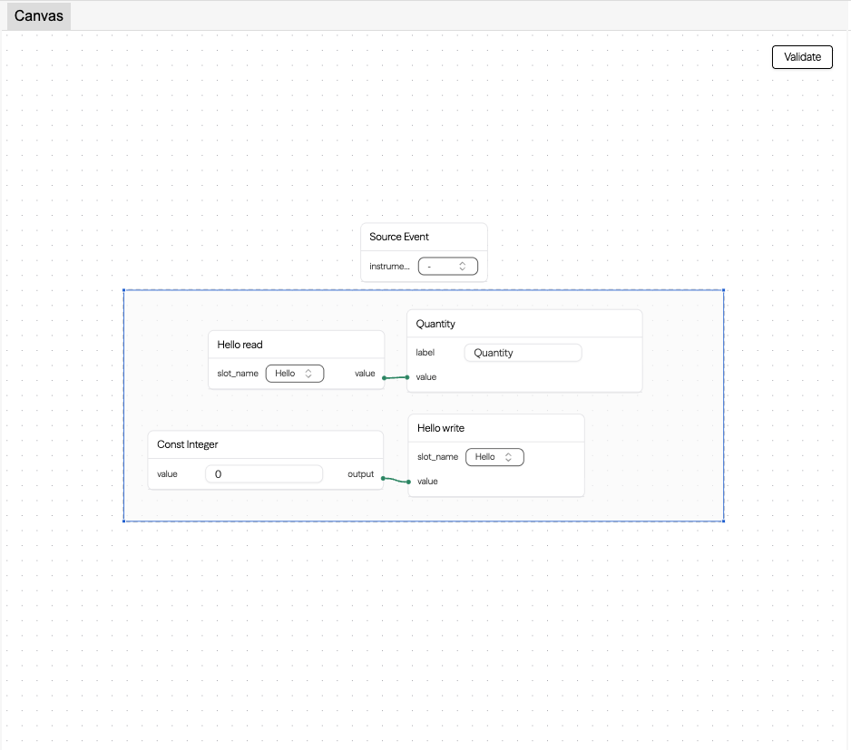 Graph nodes related to reading or writing memory slots in the strategy editor.