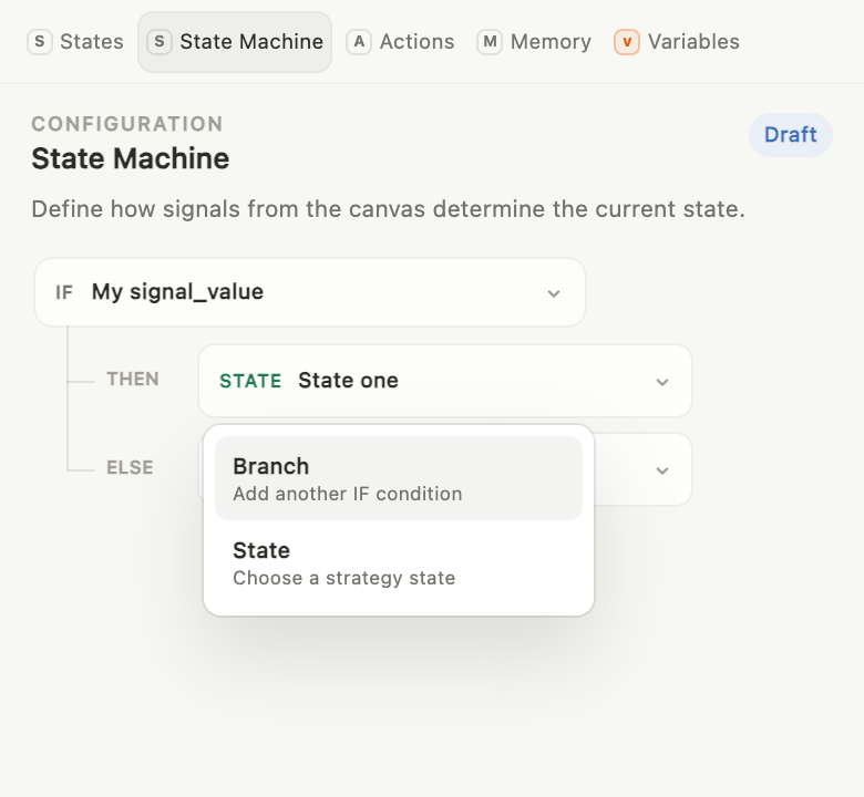 Creating a new branch in the strategy state machine.